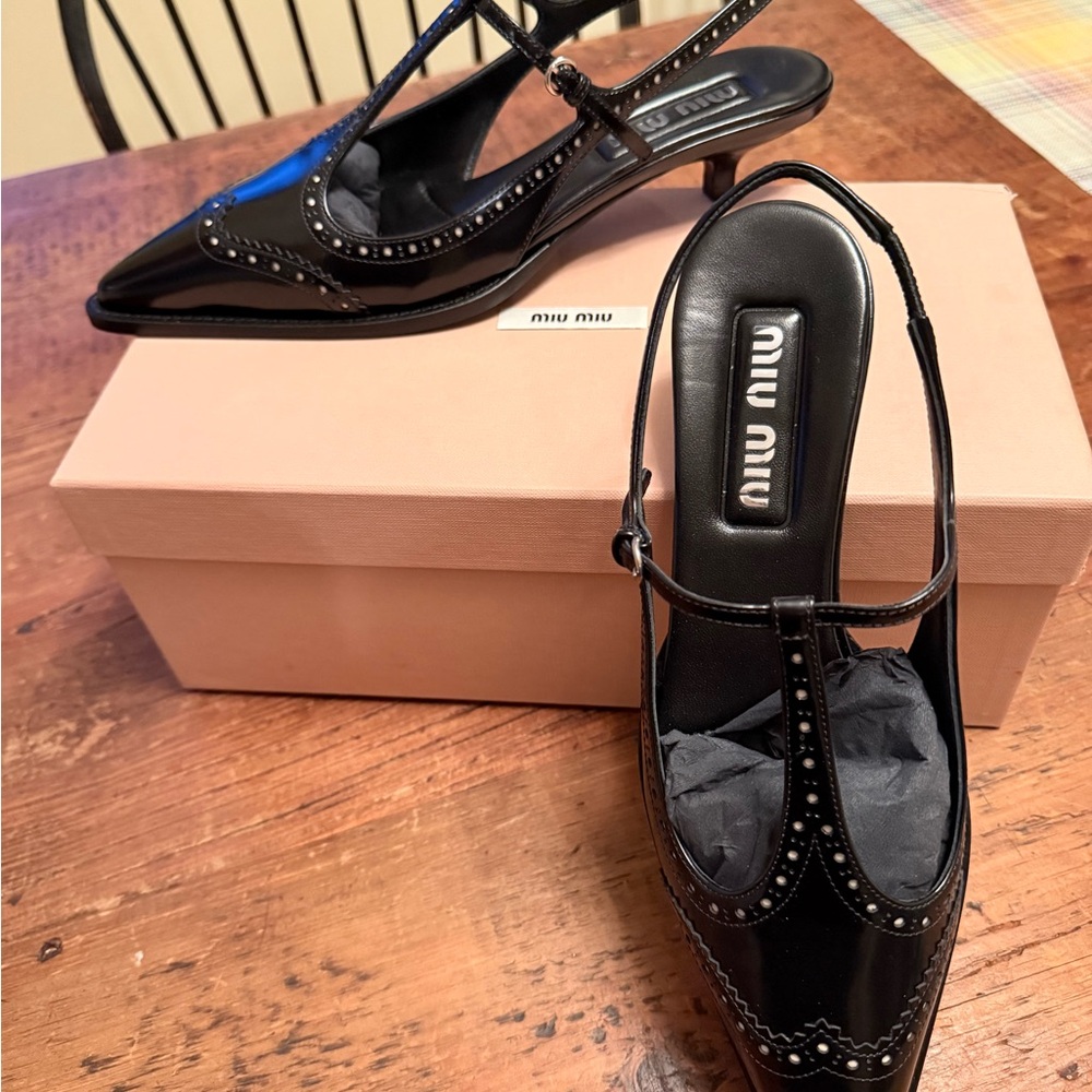 Authentic Miu Miu leather studded heels NEW in box studded